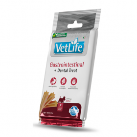 Дентални лакомства за подкрепа на стомашно-чревния тракт Vet Life Dog Dental Treat Gastro Intestinal Mini   за кучета от дребни породи с артишок и резене 60 гр